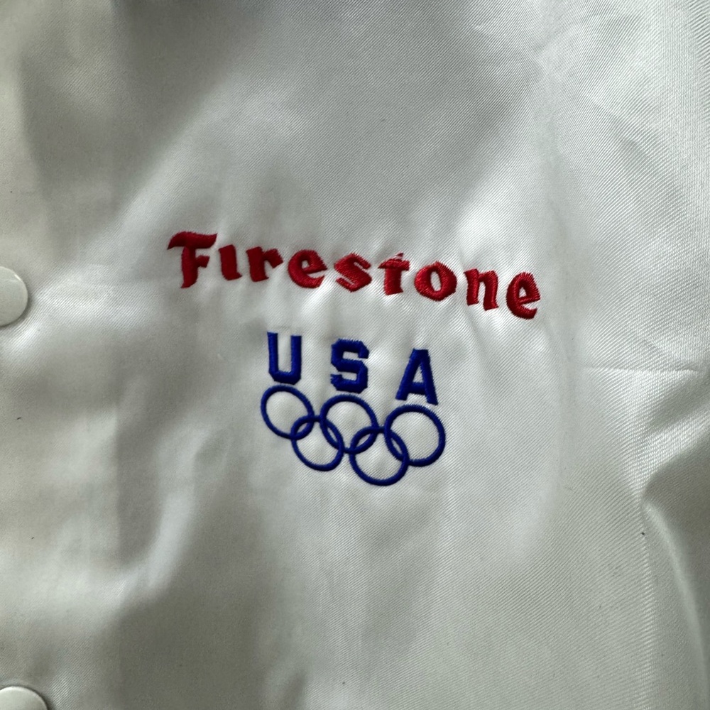 Vintage King Louie USA Team Olympics Firestone Bomber Jacket White Mens XL 80s‎ - Picture 8 of 10